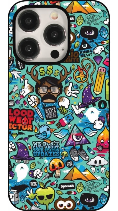 iPhone 15 Pro Case Hülle - Mixed Cartoons Turquoise