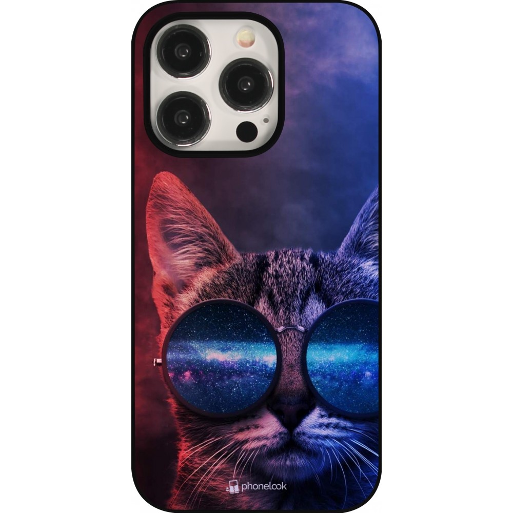 Coque iPhone 15 Pro - Red Blue Cat Glasses