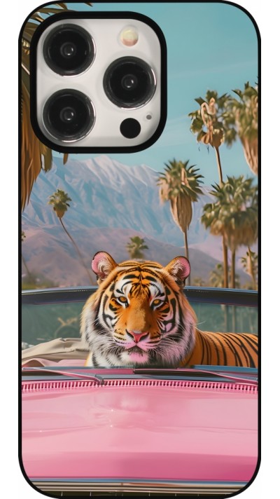 Coque iPhone 15 Pro - Tigre voiture rose