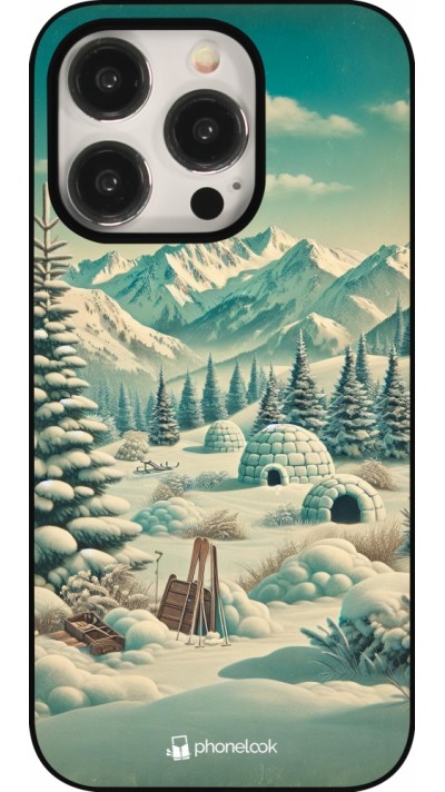 Coque iPhone 15 Pro - Vintage Snowy Mountain Igloo