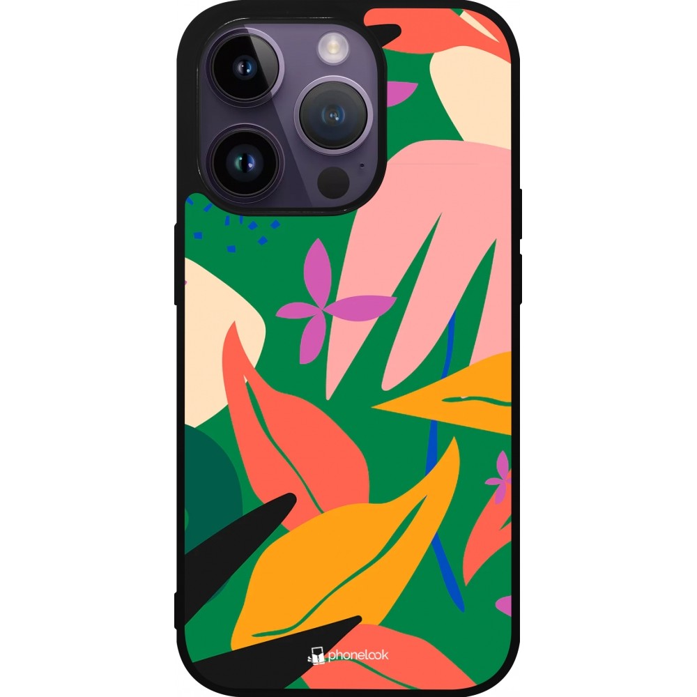 Coque iPhone 15 Pro - Silicone rigide noir Abstract Jungle