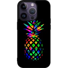 Coque iPhone 15 Pro - Silicone rigide noir Ananas Multi-colors