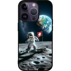 Coque iPhone 15 Pro - Silicone rigide noir Astro Suisse sur lune