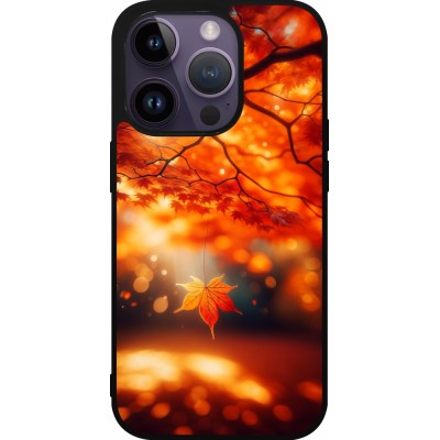 Coque iPhone 15 Pro - Silicone rigide noir Automne Magique Orange