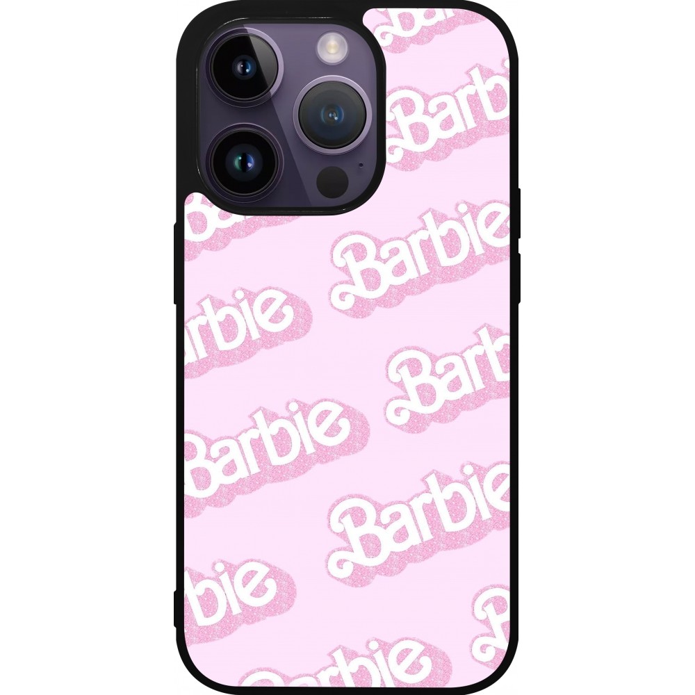 Coque iPhone 15 Pro - Silicone rigide noir Barbie light pink pattern