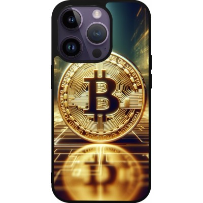 Coque iPhone 15 Pro - Silicone rigide noir Bitcoin Standing