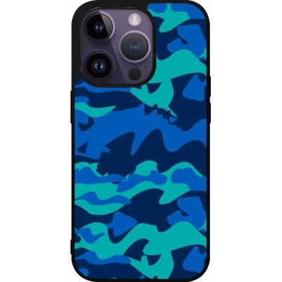 Coque iPhone 15 Pro - Silicone rigide noir Camo Blue