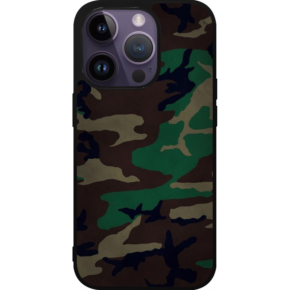 Coque iPhone 15 Pro - Silicone rigide noir Camouflage 3