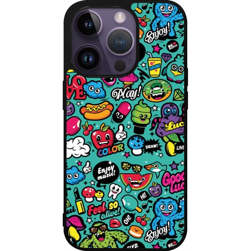 Coque iPhone 15 Pro - Silicone rigide noir Cartoons old school