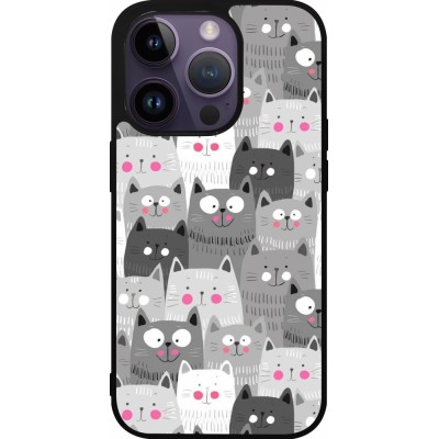 Coque iPhone 15 Pro - Silicone rigide noir Chats gris troupeau