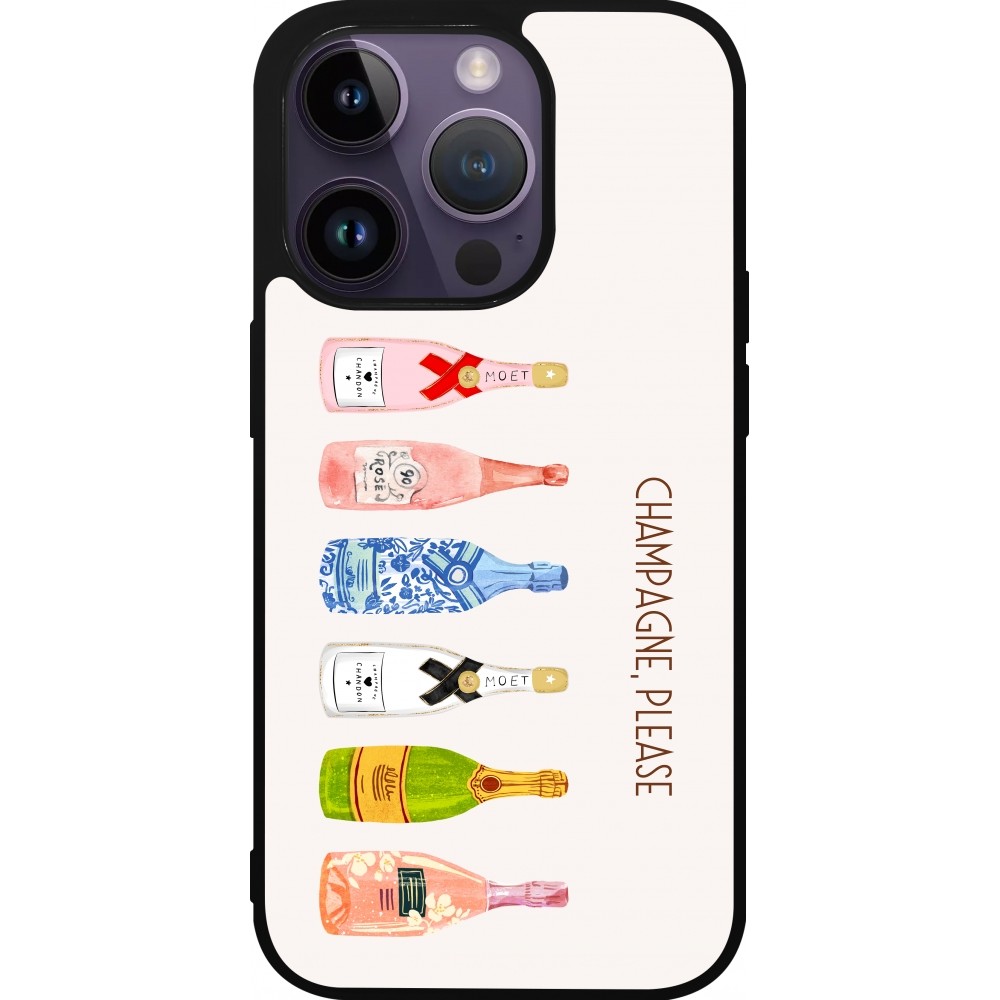 Coque iPhone 15 Pro - Silicone rigide noir Champagne Please