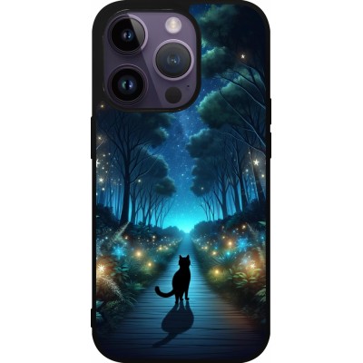 Coque iPhone 15 Pro - Silicone rigide noir Chat noir promenade