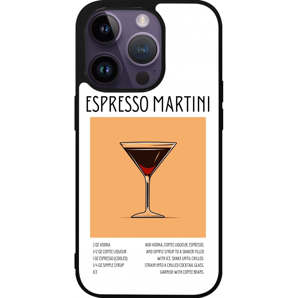 Coque iPhone 15 Pro - Silicone rigide noir Cocktail recette Espresso Martini