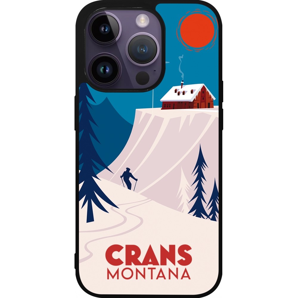 Coque iPhone 15 Pro - Silicone rigide noir Crans-Montana Cabane