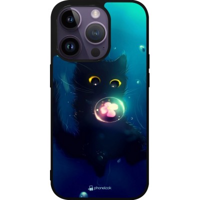 Coque iPhone 15 Pro - Silicone rigide noir Cute Cat Bubble