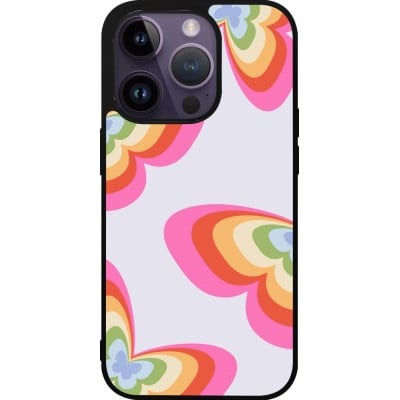 Coque iPhone 15 Pro - Silicone rigide noir Easter 2024 rainbow butterflies