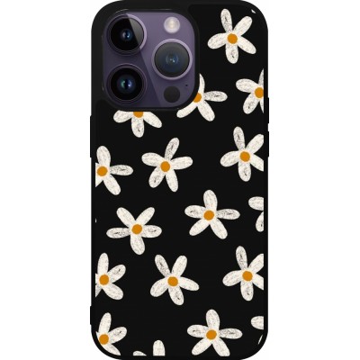 Coque iPhone 15 Pro - Silicone rigide noir Easter 2024 white on black flower