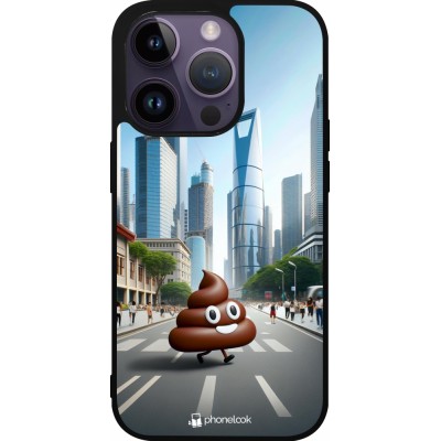 Coque iPhone 15 Pro - Silicone rigide noir Emoji Caca walk