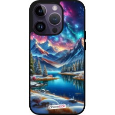 Coque iPhone 15 Pro - Silicone rigide noir Fantasy Mountain Lake Sky Stars