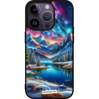 Coque iPhone 15 Pro - Silicone rigide noir Fantasy Mountain Lake Sky Stars