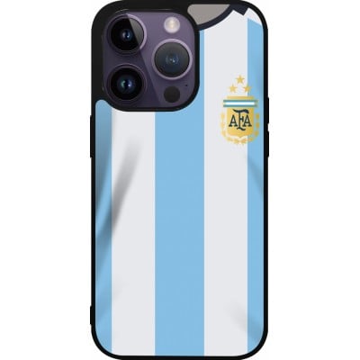 Coque iPhone 15 Pro - Silicone rigide noir Maillot de football Argentine 2022 personnalisable