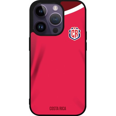 Coque iPhone 15 Pro - Silicone rigide noir Maillot de football Costa Rica 2022 personnalisable