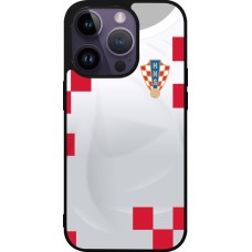 Coque iPhone 15 Pro - Silicone rigide noir Maillot de football Croatie 2022 personnalisable