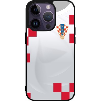 Coque iPhone 15 Pro - Silicone rigide noir Maillot de football Croatie 2022 personnalisable