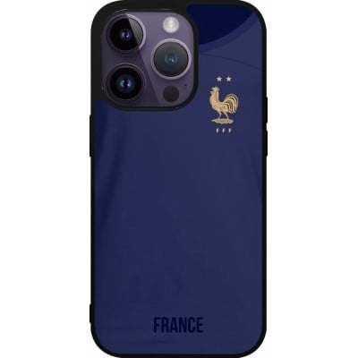 Coque iPhone 15 Pro - Silicone rigide noir Maillot de football France 2022 personnalisable