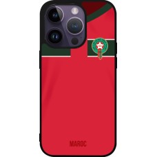 Coque iPhone 15 Pro - Silicone rigide noir Maillot de football Maroc 2022 personnalisable