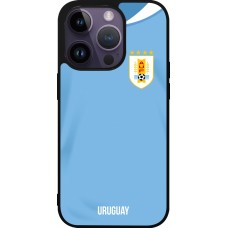 Coque iPhone 15 Pro - Silicone rigide noir Maillot de football Uruguay 2022 personnalisable