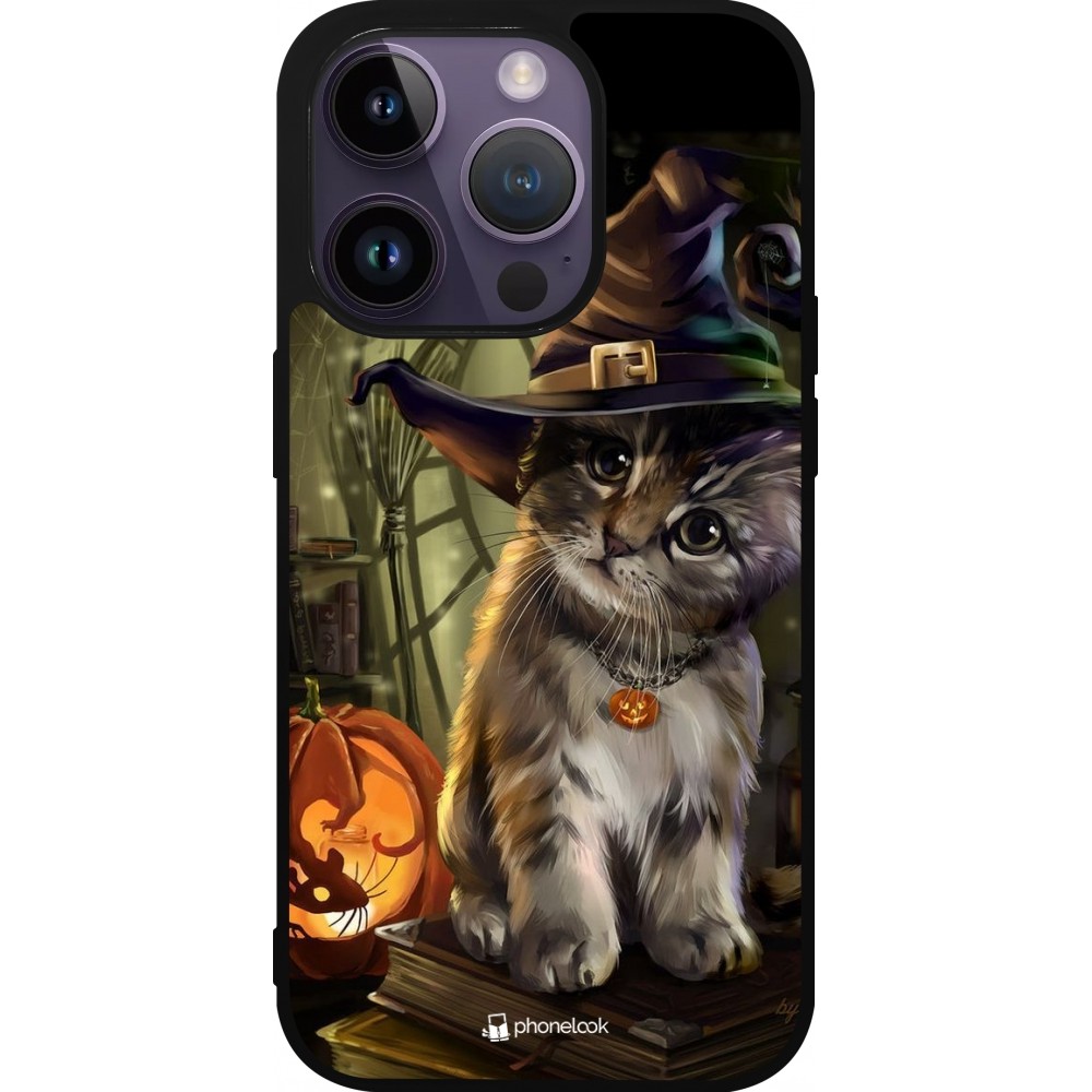 Coque iPhone 15 Pro - Silicone rigide noir Halloween 21 Witch cat