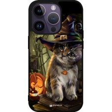 Coque iPhone 15 Pro - Silicone rigide noir Halloween 21 Witch cat