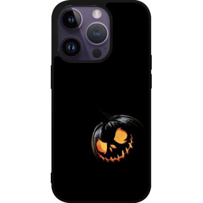 Coque iPhone 15 Pro - Silicone rigide noir Halloween 2023 discreet pumpkin