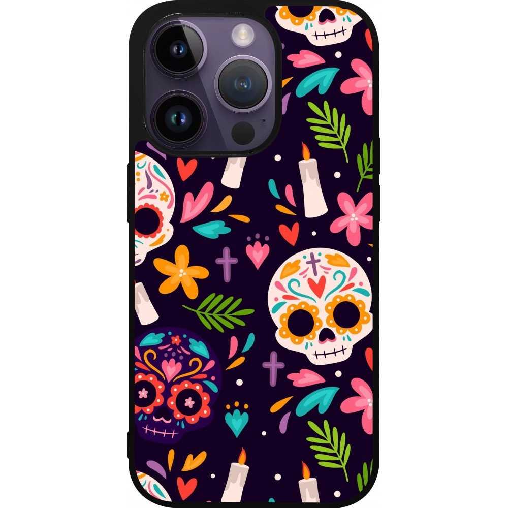 Coque iPhone 15 Pro - Silicone rigide noir Halloween 2023 mexican style