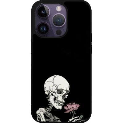 Coque iPhone 15 Pro - Silicone rigide noir Halloween 2023 rose and skeleton