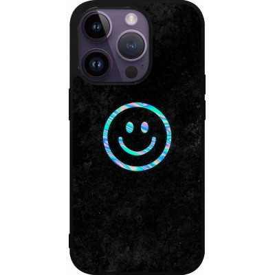 Coque iPhone 15 Pro - Silicone rigide noir Happy smiely irisé