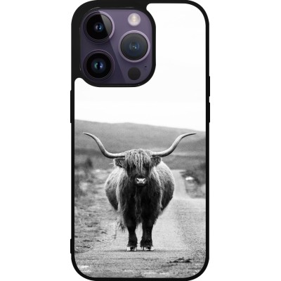 Coque iPhone 15 Pro - Silicone rigide noir Highland cattle