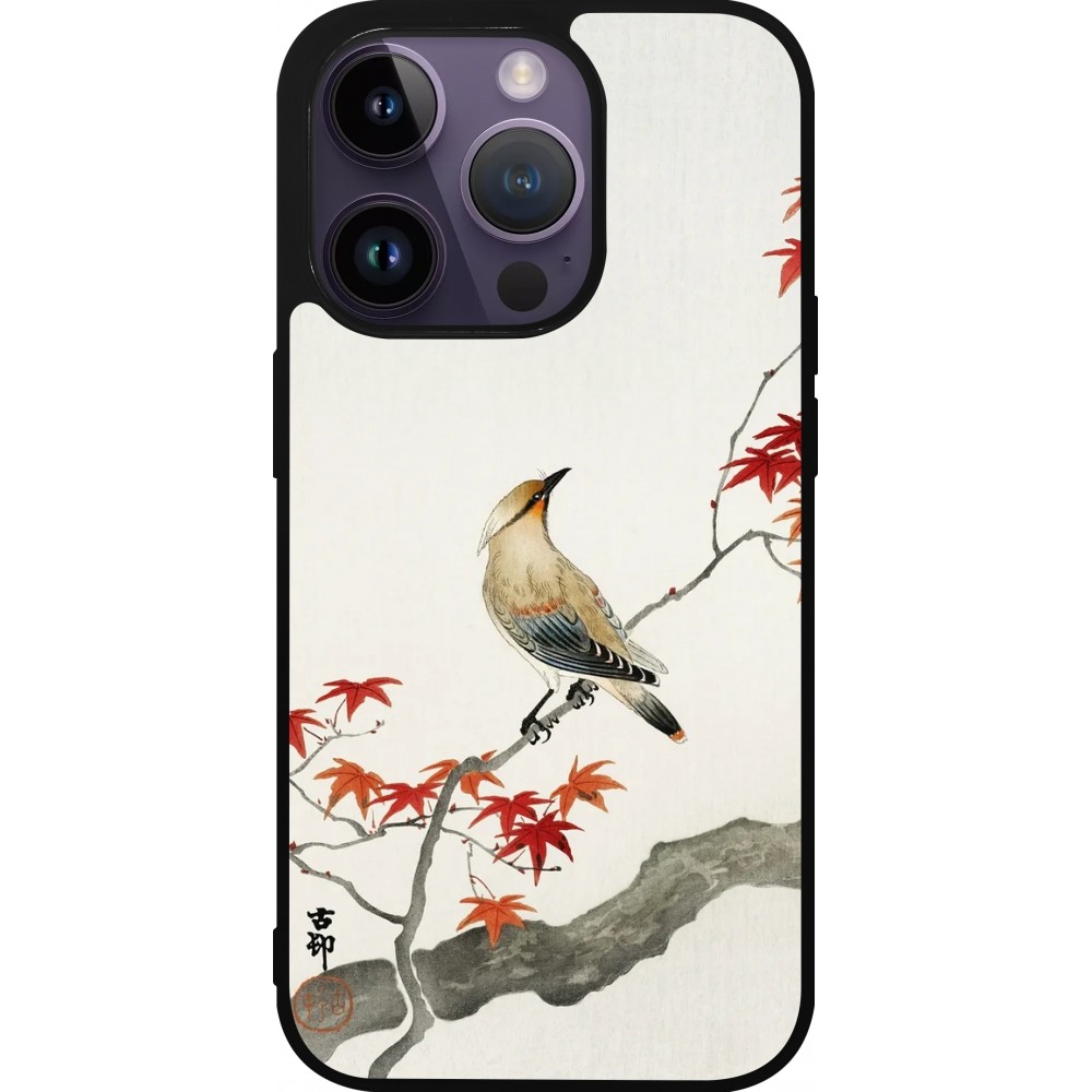 Coque iPhone 15 Pro - Silicone rigide noir Japanese Bird