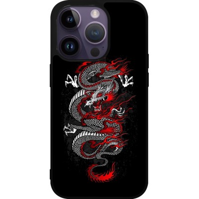 Coque iPhone 15 Pro - Silicone rigide noir Japanese style Dragon Tattoo Red Black