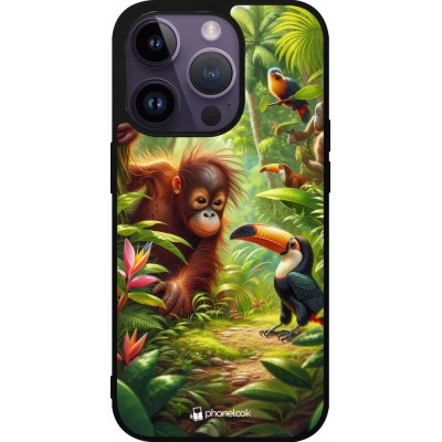 Coque iPhone 15 Pro - Silicone rigide noir Jungle Tropicale Tayrona