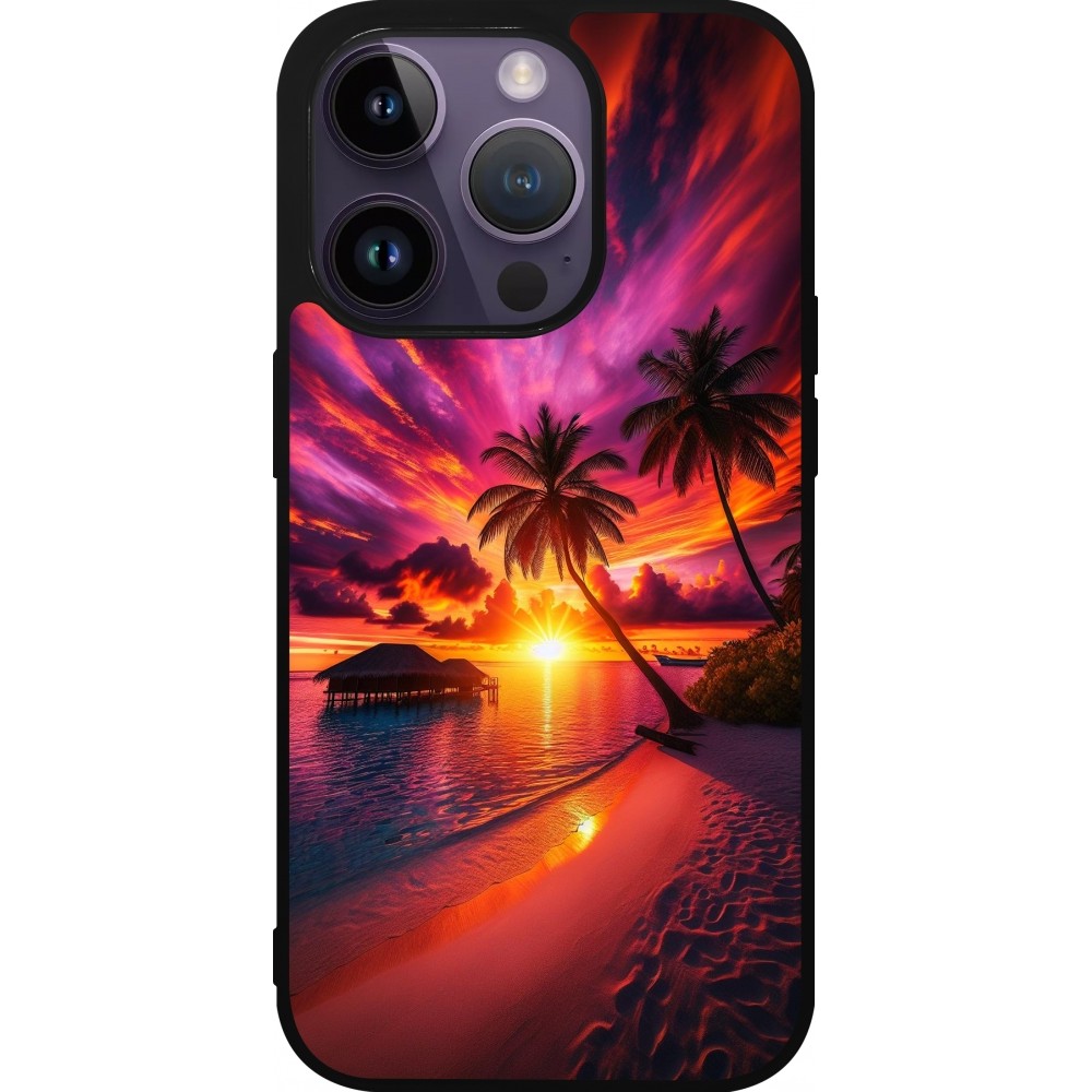 Coque iPhone 15 Pro - Silicone rigide noir Maldives Dusk Bliss