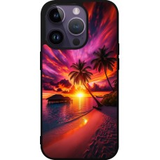 Coque iPhone 15 Pro - Silicone rigide noir Maldives Dusk Bliss