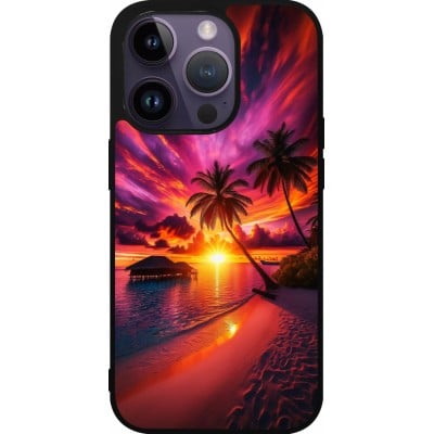 Coque iPhone 15 Pro - Silicone rigide noir Maldives Dusk Bliss