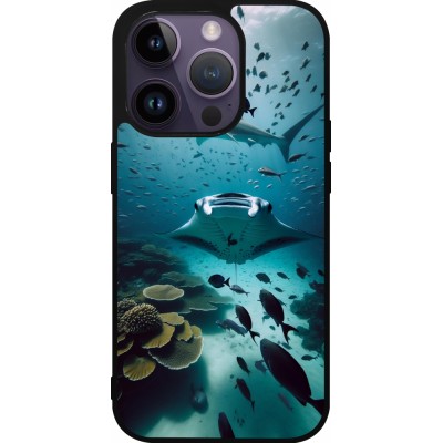 Coque iPhone 15 Pro - Silicone rigide noir Manta Lagon Nettoyage