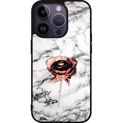 Coque iPhone 15 Pro - Silicone rigide noir Marble Rose Gold