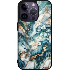 Coque iPhone 15 Pro - Silicone rigide noir Marbre Vert Bleu Doré