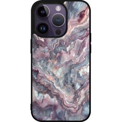 Coque iPhone 15 Pro - Silicone rigide noir Marbre violette argentée