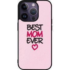 Coque iPhone 15 Pro - Silicone rigide noir Mom 2023 best Mom ever pink