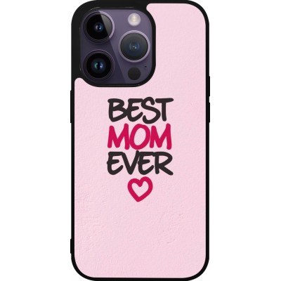 Coque iPhone 15 Pro - Silicone rigide noir Mom 2023 best Mom ever pink